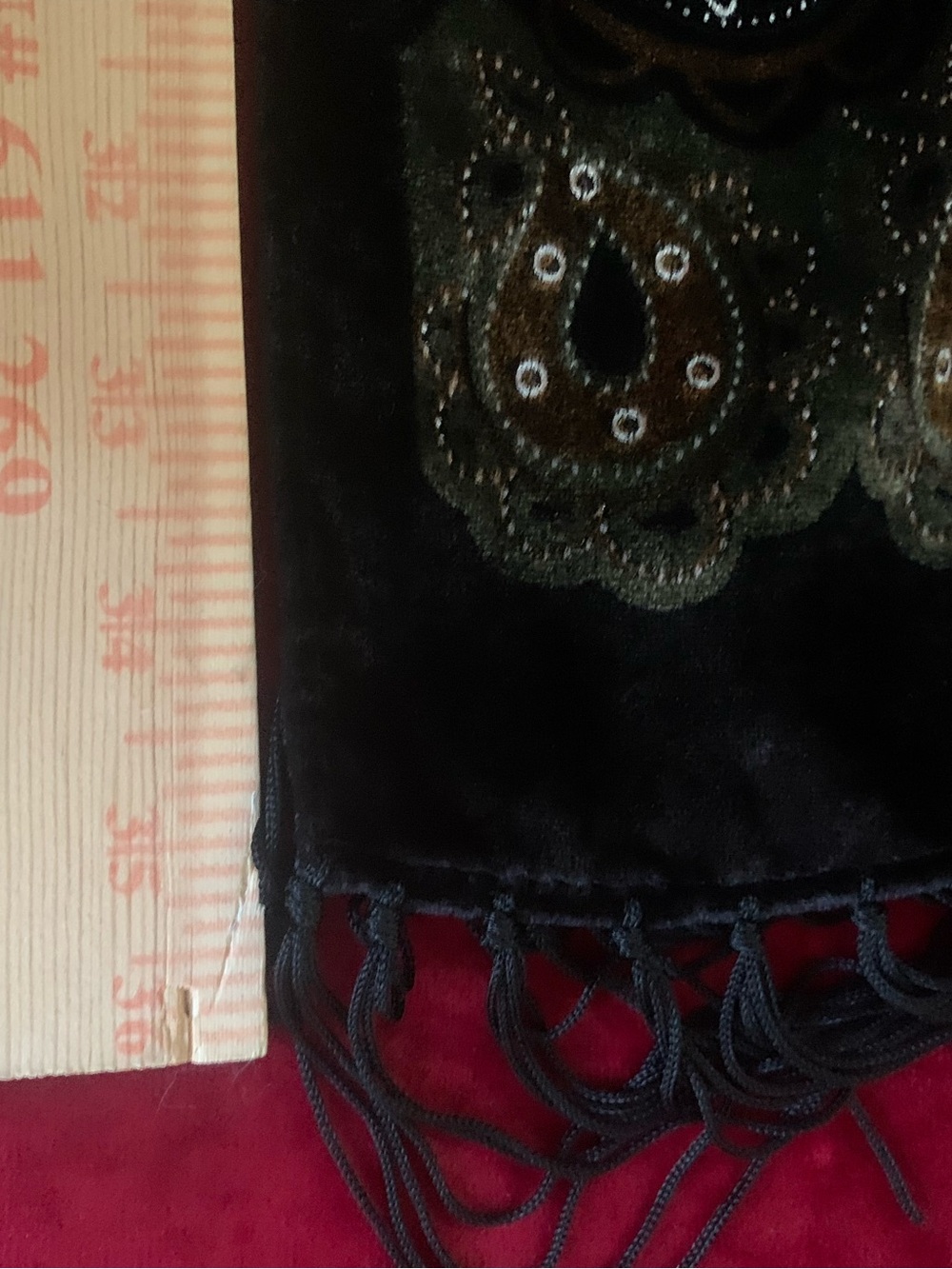 Velvet Burnout Paisley Shawl Black Gold Fringe Boho Evening Wrap 71 in Scarf - Picture 7 of 8